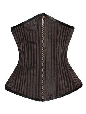 Authentic Longline Underbust Classic Brown Striped Waist Corset with Front Zip
